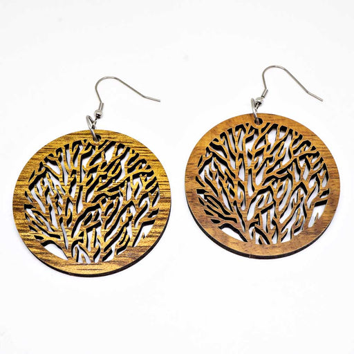 Genuine Handmade Koa Wood Tree Of Life Earring Pierce Genuine Handmade Koa Wood Tree Of Life Earring Pierce - Lacatang Shop Jewelry & Watches Blue Winterberry Lacatang Shop 