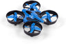 Introducing the Remote Control Mini Quadcopter by Ivory Coeus, a small blue drone designed for ease of use. It features four black propeller guards and blue propellers. The streamlined body proudly displays 