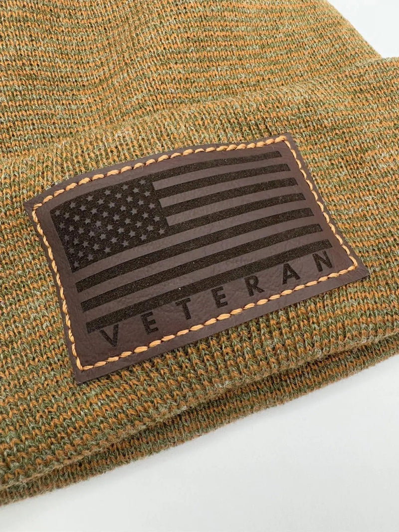 Designed & Made in USA | Veteran Beanie with USA Flag - Patriotic Theta Stitch Cuffed Knit Hat for Men & Women | Limited Edition - Lacatang Shop