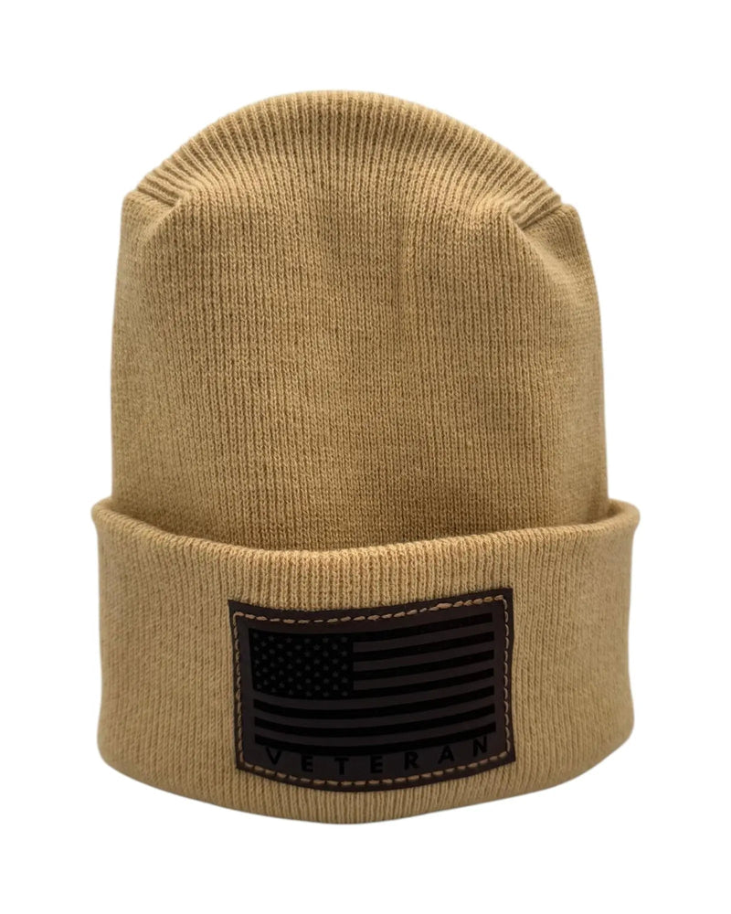 Designed & Made in USA | Veteran Beanie with USA Flag - Patriotic Theta Stitch Cuffed Knit Hat for Men & Women | Limited Edition - Lacatang Shop