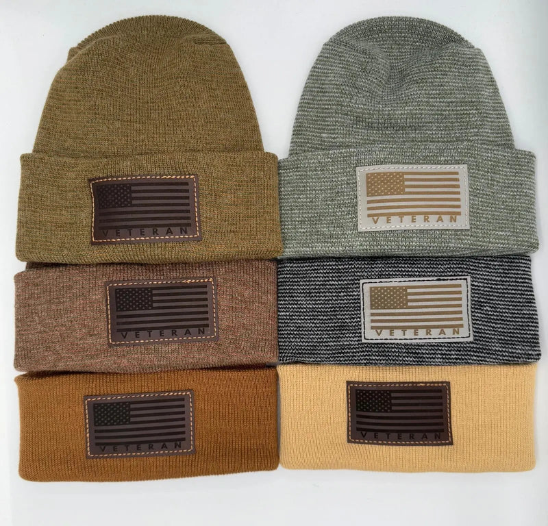 Designed & Made in USA | Veteran Beanie with USA Flag - Patriotic Theta Stitch Cuffed Knit Hat for Men & Women | Limited Edition - Lacatang Shop