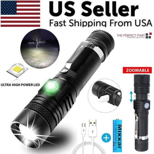 Super Bright 90000LM LED Tactical Flashlight Zoomable with Rechargeable Battery 90000LM Rechargeable Tactical LED Flashlight Zoomable - Super Bright  Lacatang Shop Lacatang Shop 