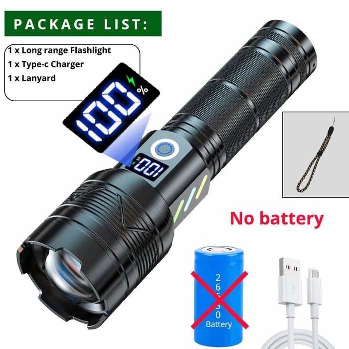 900W 900000000LM Powerful FlashLight Torch Long-range Powerful LED Flashlight USB Rechargeable Outdoor Camping Lamp Zoom Lantern