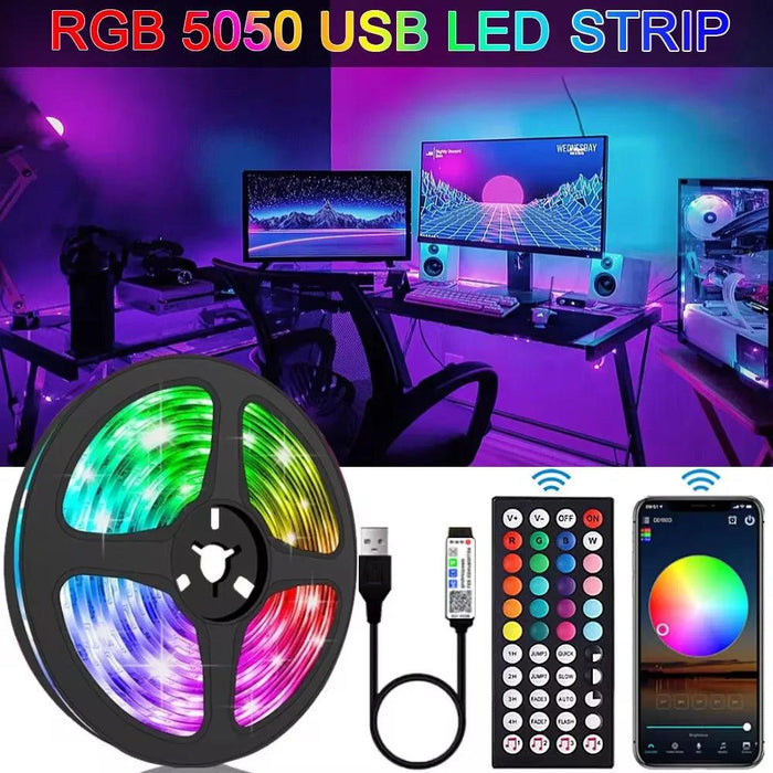 RGB 5050 LED Strip Light Remote App Control TV Led Backlight Flexible Ribbon Tape USB 5V Led Light for PC Gaming Room Decoration RGB 5050 LED Strip Light Remote App Control TV Led Backlight Flexible   Lacatang Shop Lacatang Shop 