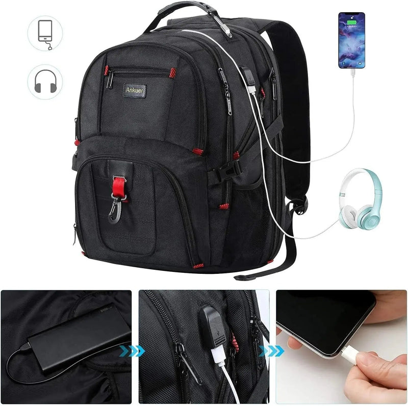Extra Large Travel Backpack for Men Women: 17 in Laptop Backpacks for School, anti Theft TSA Travel Bag with USB Charging Port, Business Computer Bag (Black) - Lacatang Shop