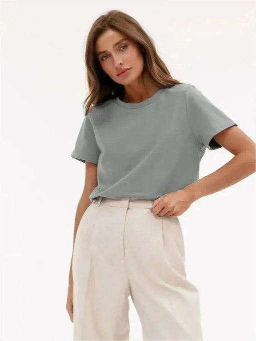Bornladies Summer 100% Cotton Women's T-shirt Bottoming Basic Fashionable Solid Lady Short Sleeve Loose Tops Shirts 230g/㎡ Tops Bornladies Summer 100% Cotton Women's T-shirt Bottoming Basic   Lacatang Shop Lacatang Shop 