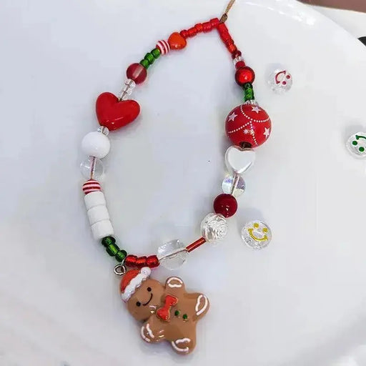 Gingerbread Man Mobile Phone Charm Strap Chain Lanyard Cute Red Green Clear Acrylic Bead Women Christmas Gifts Cellphone Jewelry Gingerbread Man Phone Charm - Festive Mobile Accessory  AliExpress Lacatang Shop 