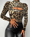 Hot Selling 2024 Fashion Leopard Print Stand Up Collar Long Sleeved Contrasting Sequin Jumpsuit Hollowed Out Women's T-Shirt Leopard Print Jumpsuit - Stand Up Collar, Long Sleeves  AliExpress Lacatang Shop 