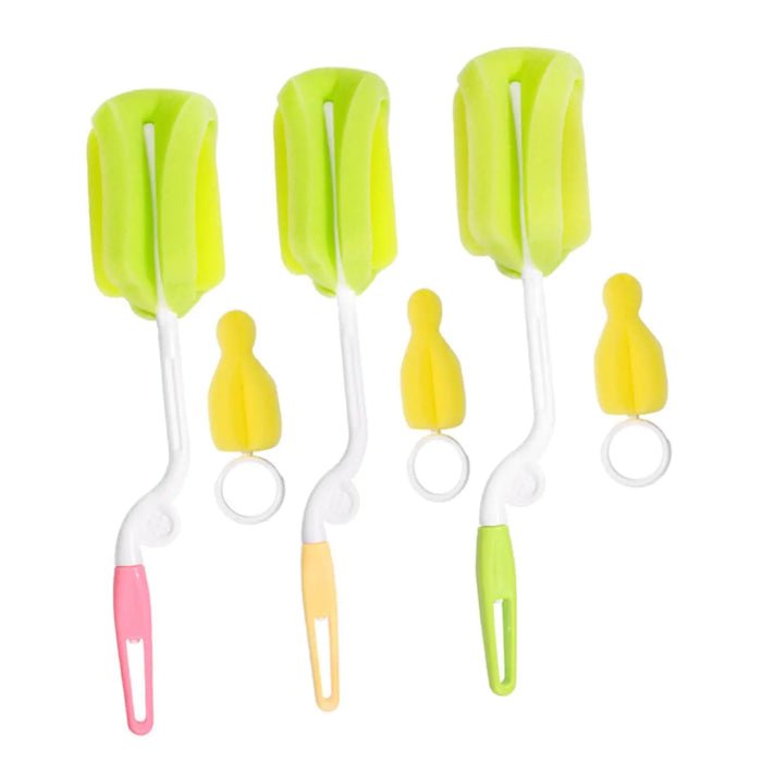 Beatifufu 1Set Bottle Cleaning Brush Set Rotatable Sponge Brushes for Feeding Bottles and Pacifiers Soft and Durable Cleaning Tools Yellow Green Pink Beatifufu Rotatable Bottle Cleaning Brush Set - Soft & Durable  Lacatang Shop Lacatang Shop 