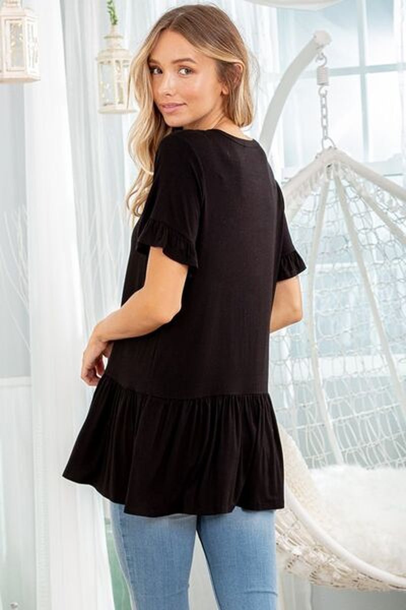 Heimish Full Size Ruffled V - Neck Short Sleeve Blouse plus Size - Lacatang Shop