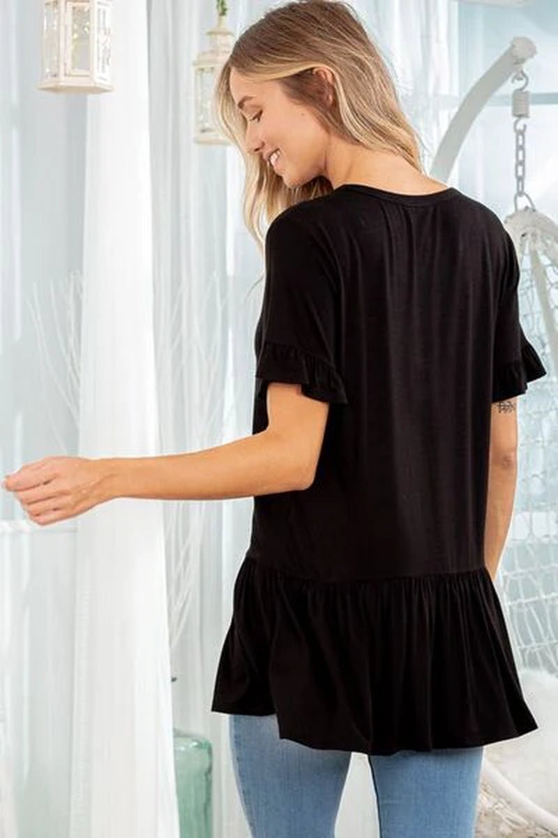 Heimish Full Size Ruffled V - Neck Short Sleeve Blouse plus Size - Lacatang Shop