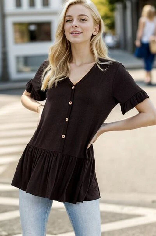 Heimish Full Size Ruffled V - Neck Short Sleeve Blouse plus Size - Lacatang Shop