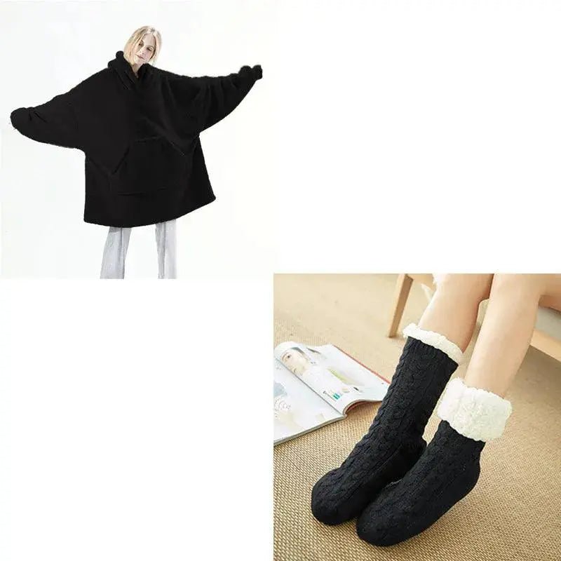 Hoodie Sweatshirt with Big Pocket Tops Sweater Comfortable Loose Double - Sided Fleece Thicker Wearable Blanket - Lacatang Shop