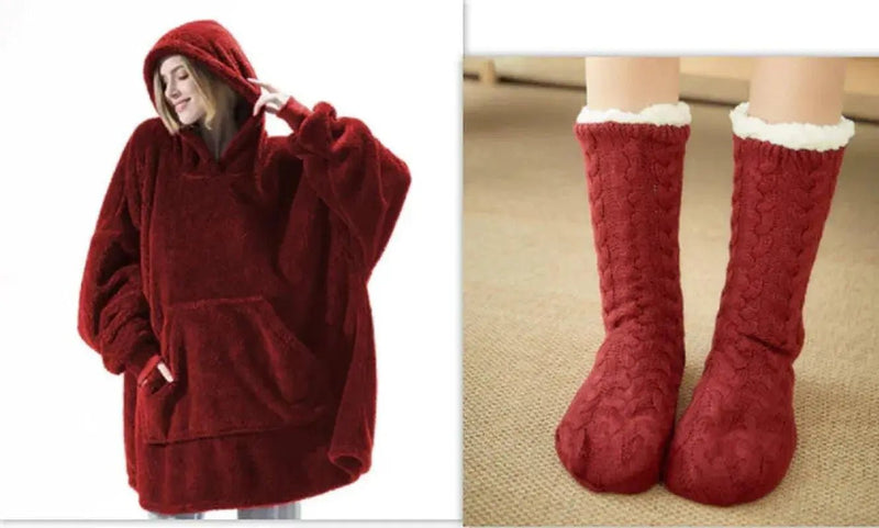Hoodie Sweatshirt with Big Pocket Tops Sweater Comfortable Loose Double - Sided Fleece Thicker Wearable Blanket - Lacatang Shop