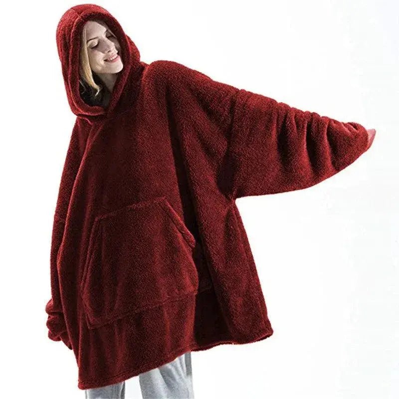 Hoodie Sweatshirt with Big Pocket Tops Sweater Comfortable Loose Double - Sided Fleece Thicker Wearable Blanket - Lacatang Shop