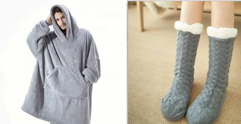Hoodie Sweatshirt with Big Pocket Tops Sweater Comfortable Loose Double - Sided Fleece Thicker Wearable Blanket - Lacatang Shop