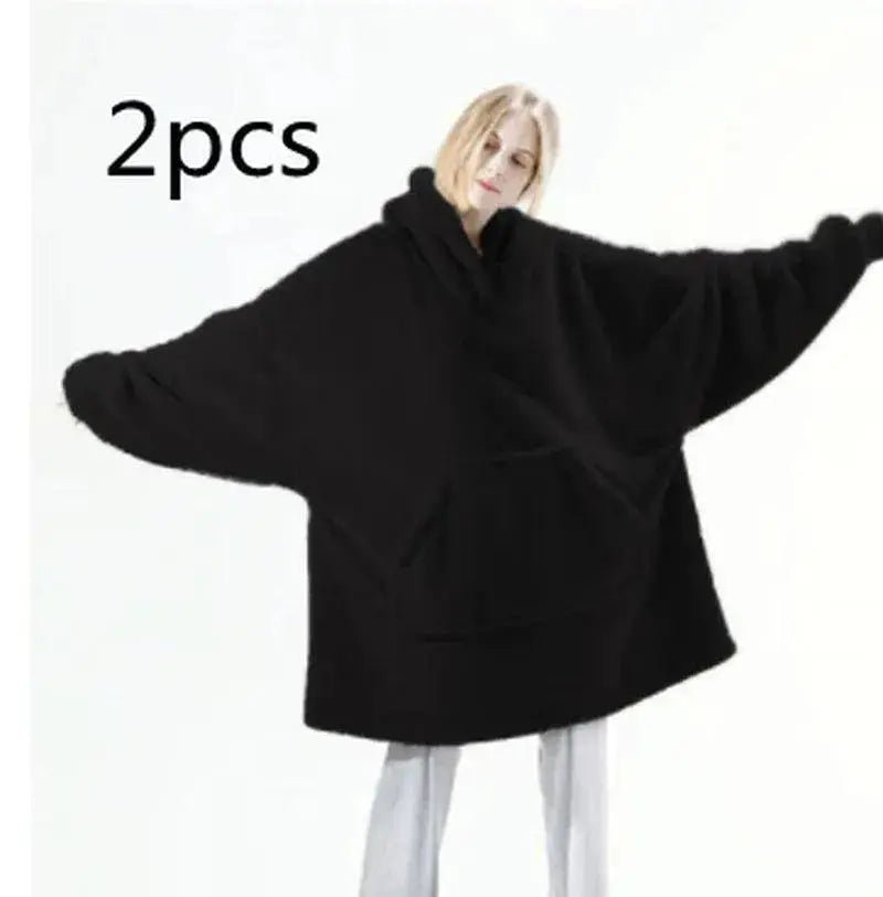 Hoodie Sweatshirt with Big Pocket Tops Sweater Comfortable Loose Double - Sided Fleece Thicker Wearable Blanket - Lacatang Shop