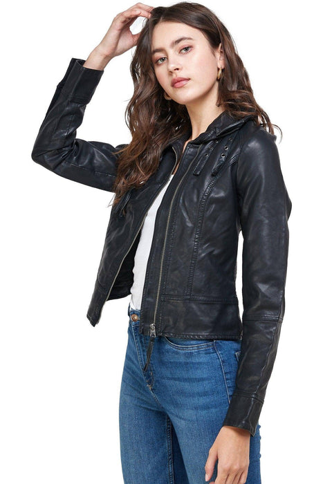 Double Buckle High Neck Vegan Leather Biker Jacket Double Buckle High Neck Vegan Leather Biker Jacket for Women Women's Clothing Indigo Arrowwood Lacatang Shop 