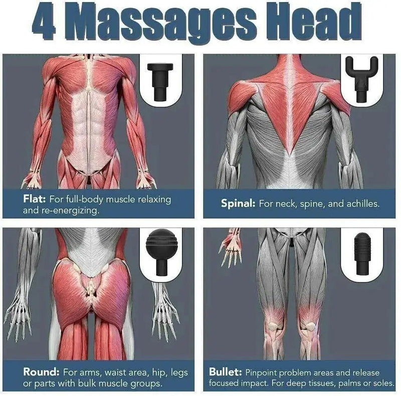 Massage Gun Percussion Massager Deep Tissue Muscle Vibrating Relaxing + 4 Heads - Lacatang Shop