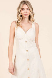 Mittoshop Stretch Twill Decor Button Sleeveless Midi Dress - Lacatang Shop
