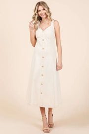Mittoshop Stretch Twill Decor Button Sleeveless Midi Dress - Lacatang Shop
