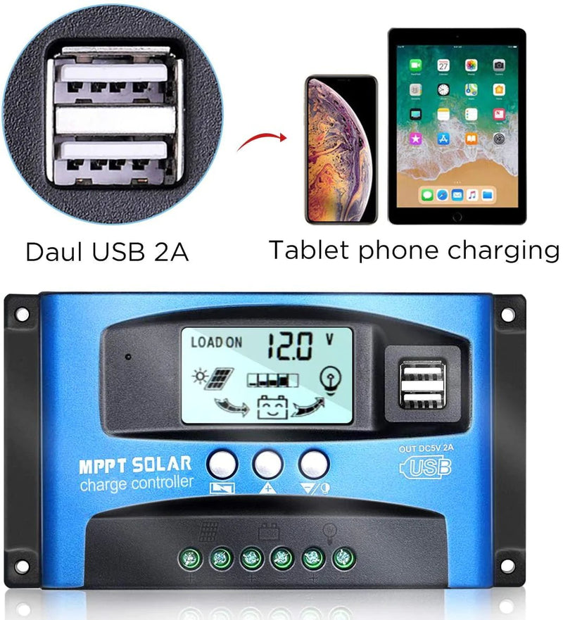 MPPT Solar Panel Regulator Charge Controller Auto Focus Tracking 30 - 100A 12V/24V - Lacatang Shop