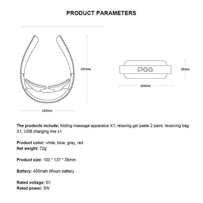 PGG Folding Portable Neck Massager 5 Modes Massage Pulse Infrared