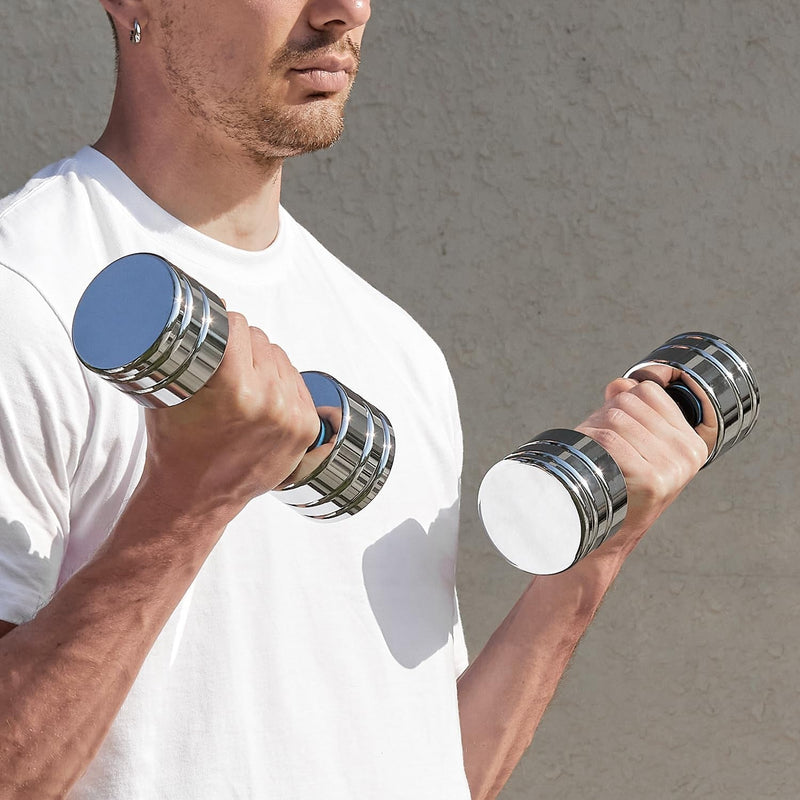 Steel Dumbbells Ultracompact & Adjustable Chrome Dumbbell with Foam Handles 5Lb 10Lb 15Lb 20Lb 30Lb 50Lb Home Gym Workout (Choice of Size) - Lacatang Shop