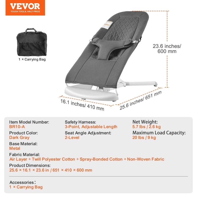 VEVOR Baby Bouncer Folding Bouncer Seat Chair for Babies with 2 Reclining Angles - Lacatang Shop