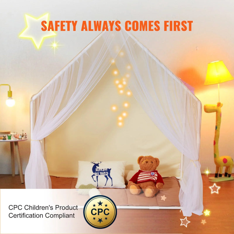 VEVOR Kids Play Tent, Kids Tent for Kids 1 - 5 Years Old, Toddler Tent with Mat and Tent Lamp, Tent for Kids with Windows for Indoor and Outdoor, Yurt Tent for Boys and Girls, Beige - Lacatang Shop