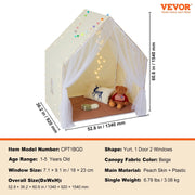 VEVOR Kids Play Tent, Kids Tent for Kids 1 - 5 Years Old, Toddler Tent with Mat and Tent Lamp, Tent for Kids with Windows for Indoor and Outdoor, Yurt Tent for Boys and Girls, Beige - Lacatang Shop