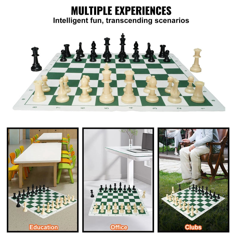 VEVOR Tournament Chess Set, 20 Inch Roll - Up Beginner Chess Board, Foldable Silicone Chess Game with Plastic Weighted Chess Pieces & Storage Bag, Portable Travel Chess Board Gift for Adult Kid Family - Lacatang Shop