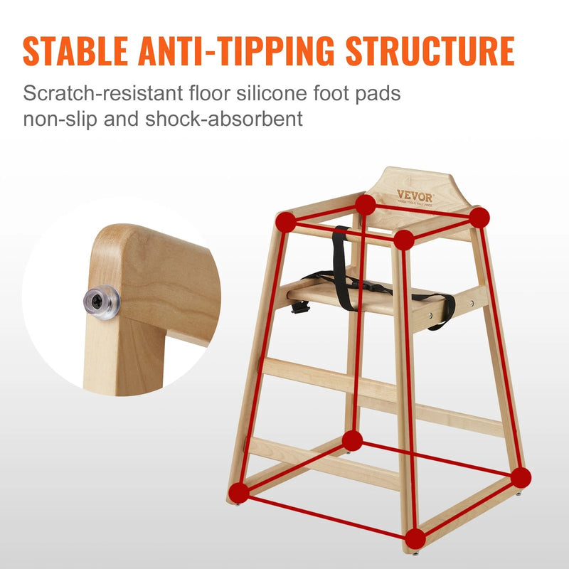 VEVOR Wooden High Chair for Babies & Toddlers, Double Solid Wood Feeding Chair, Eat & Grow Portable High Chair, Easy to Clean Baby Booster Seat, Compact Toddler Chair, Natural - Lacatang Shop