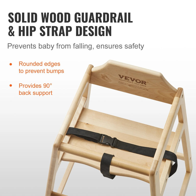 VEVOR Wooden High Chair for Babies & Toddlers, Double Solid Wood Feeding Chair, Eat & Grow Portable High Chair, Easy to Clean Baby Booster Seat, Compact Toddler Chair, Natural - Lacatang Shop